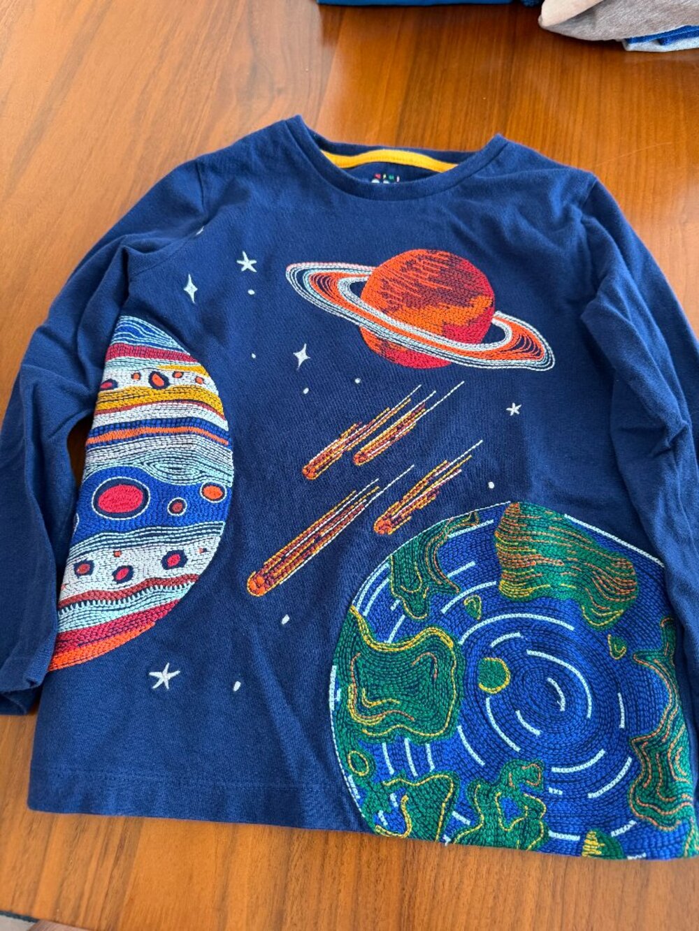 Mini Boden Boys Stitched Planets long sleeved t-shirt / size 5-6